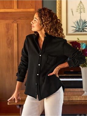 Frank & Eileen Black Button-Front Triple Fleece - READ notes
